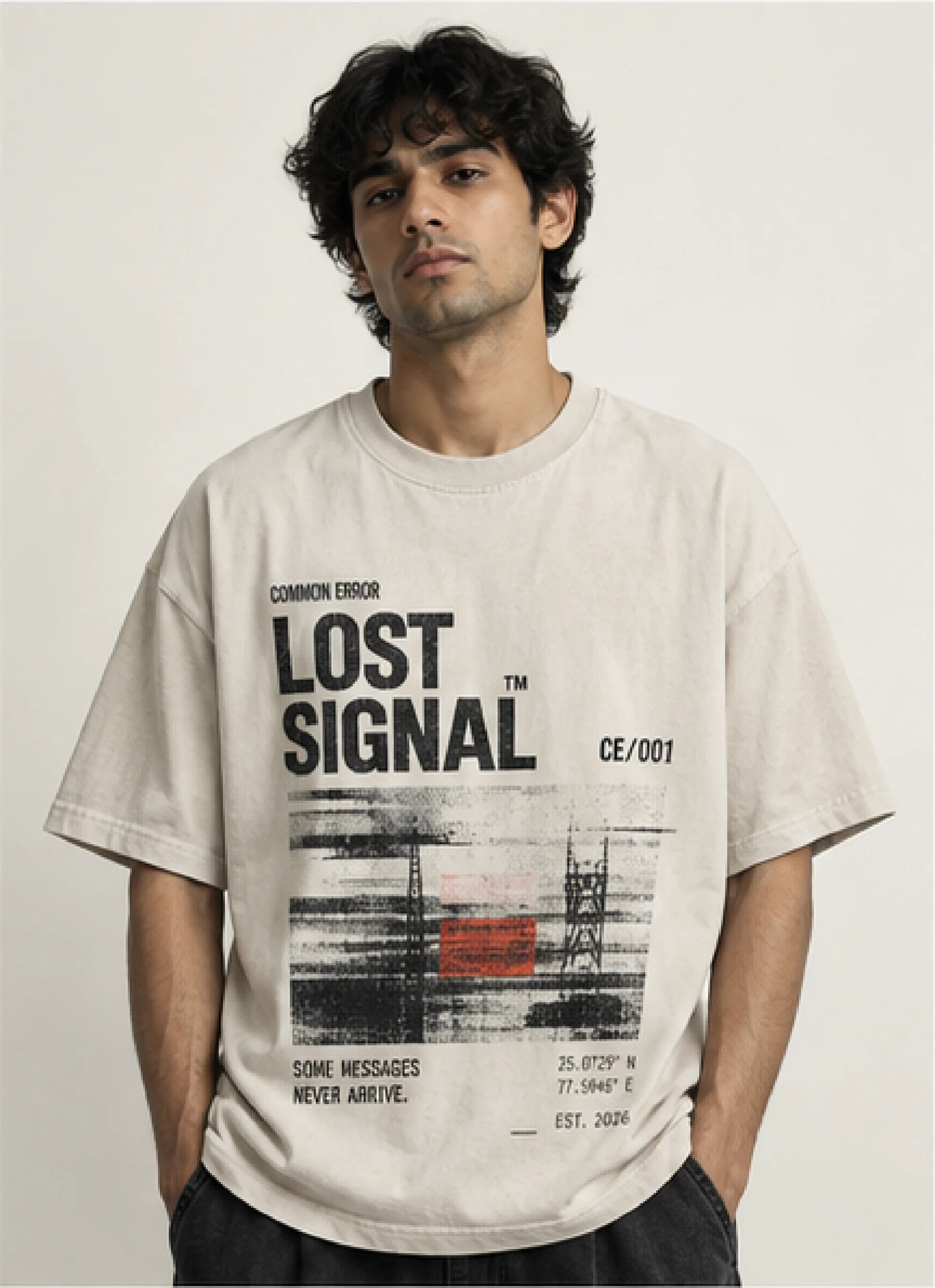LOST SIGNAL TEE — worn on model, front