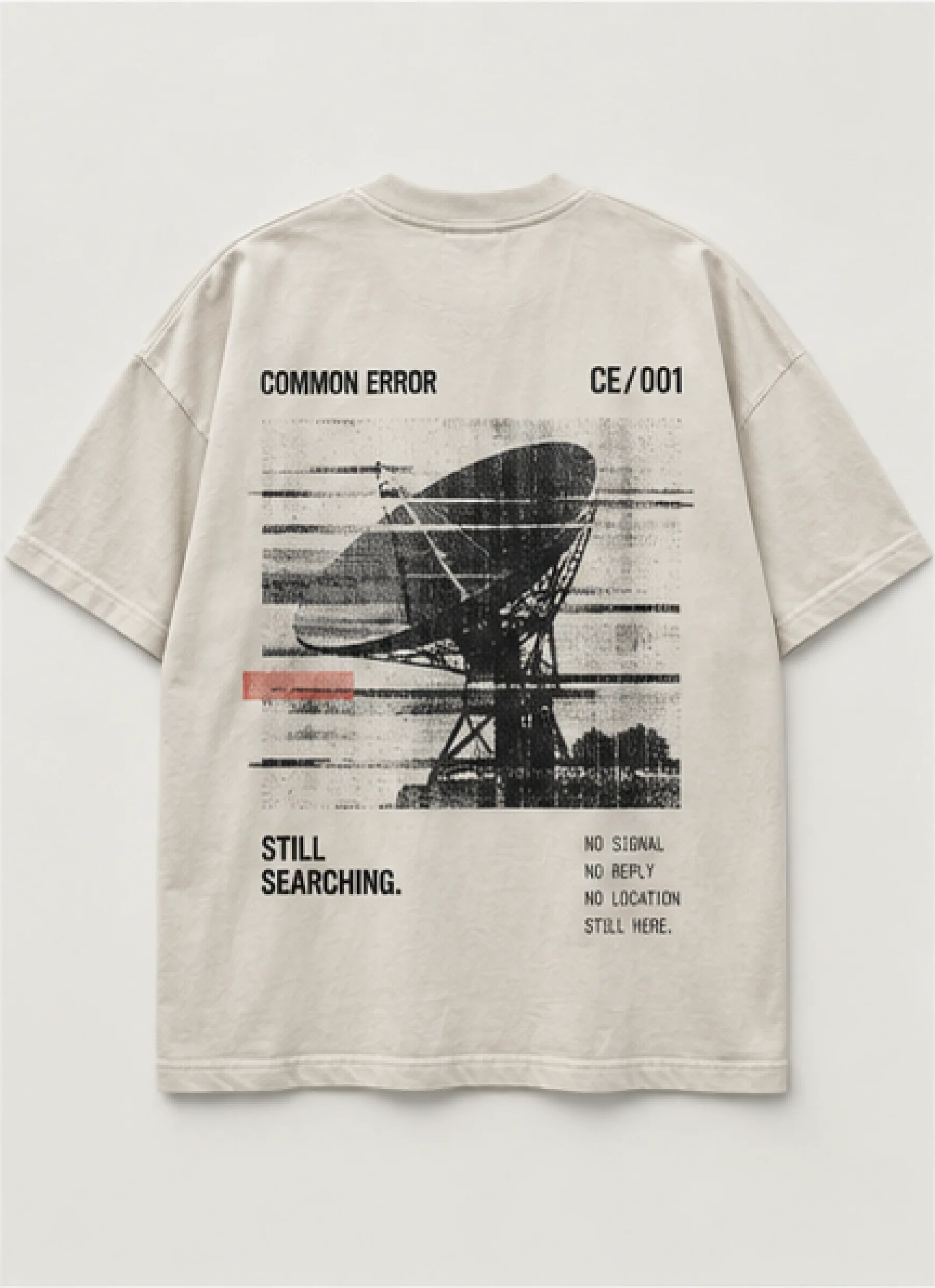 LOST SIGNAL TEE — back view, photographed flat