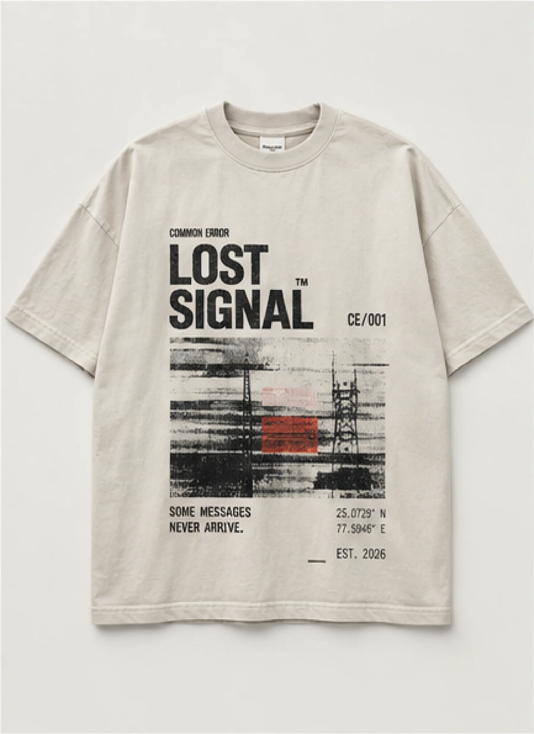 LOST SIGNAL TEE — front view, photographed flat