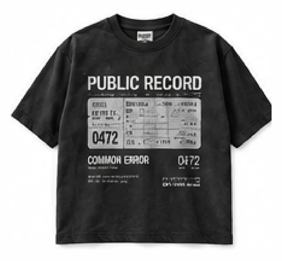PUBLIC RECORD TEE — front view, photographed flat